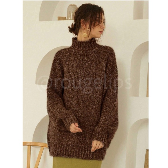 Brown Knit Oversized Pullover Turtleneck Sweater - Picture 6 of 10